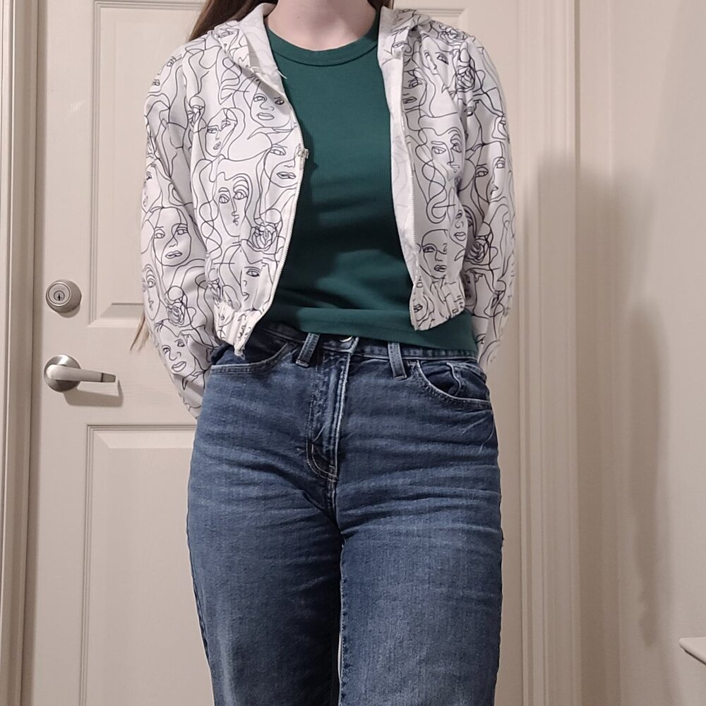 Zaful Cropped Abstract Line Art Hooded Jacket